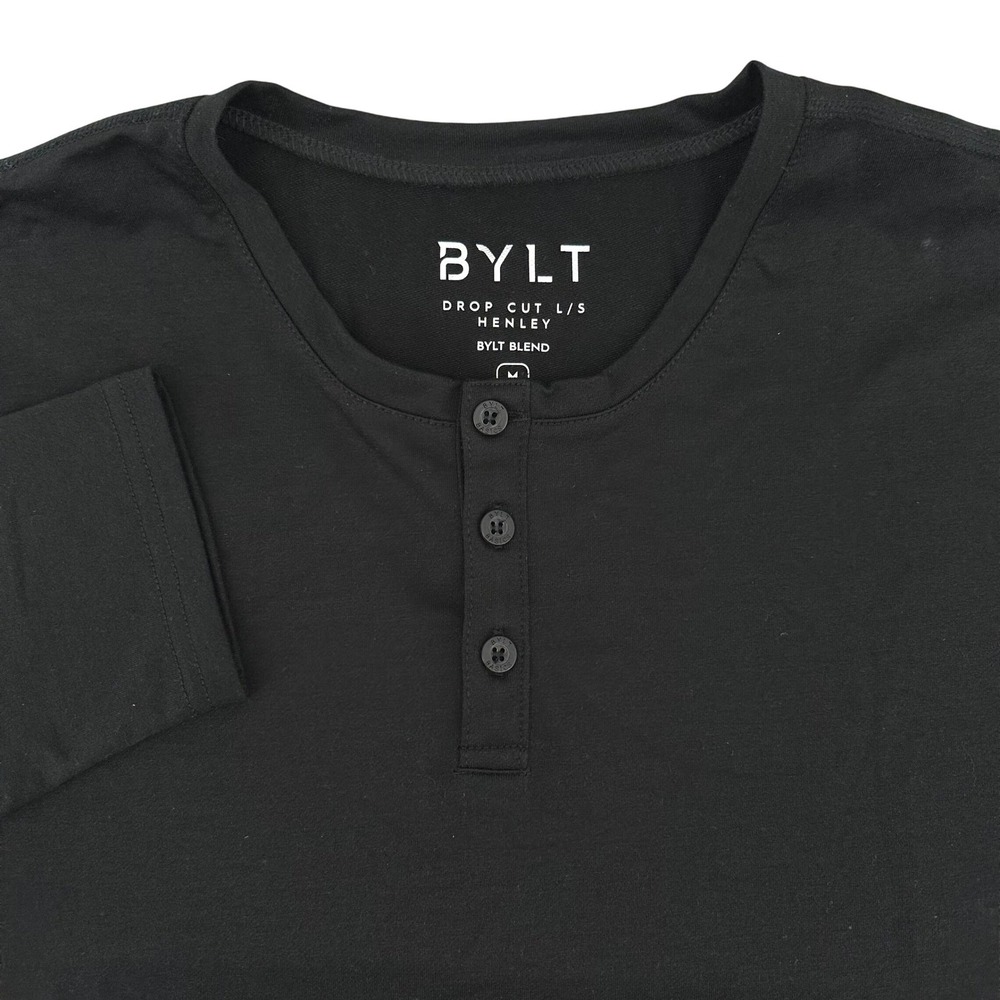 BYLT Basics Drop Cut L/S Henley Mens Medium Black Long Sleeve Shirt DCLS_HNLY
